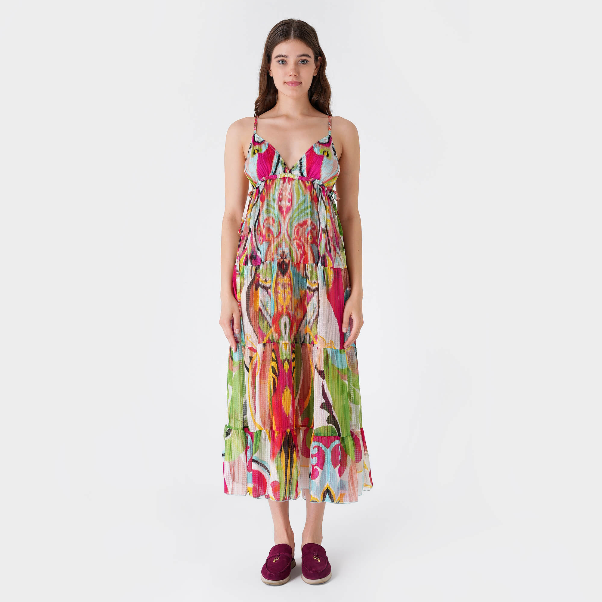 Etro - Pink&Green&Yellow&Blue Silk Strap Dress 